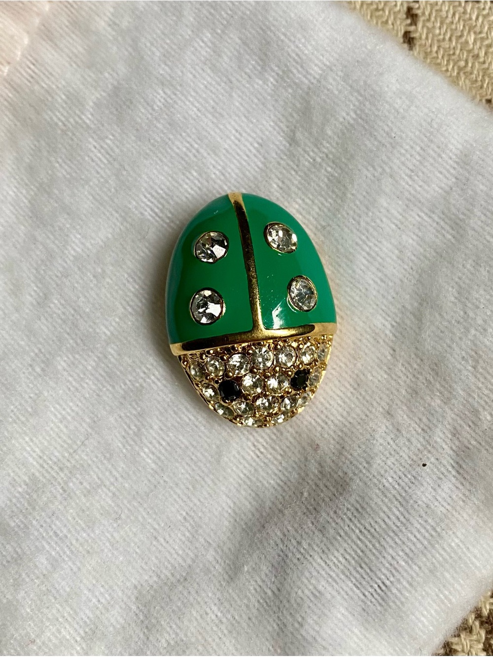 Monet Green Crystal Ladybug Brooch Pin